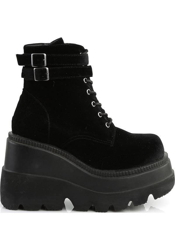 SHAKER-52 [Black Velvet] | PLATFORM BOOTS [PREORDER] - Beserk - all, black, boots, boots [preorder], clickfrenzy15-2023, demonia, demonia shoes, discountapp, fp, goth, gothic, labelpreorder, labelvegan, platforms, platforms [preorder], pleaserimageupdated, ppo, preorder, shoes, vegan, velvet, velvet shoe