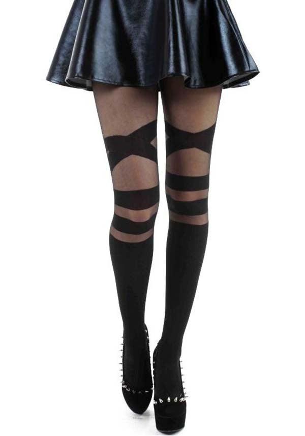 Sheer Strap [Black] | TIGHTS - Beserk - all, all clothing, all ladies, all ladies clothing, black, clickfrenzy15-2023, cosplay, costume, derby hosiery, discountapp, edgy, fp, goth, gothic, hosiery, hosiery and socks, ladies, ladies clothing, pamela mann, repriced100523, stockings, tights, women
