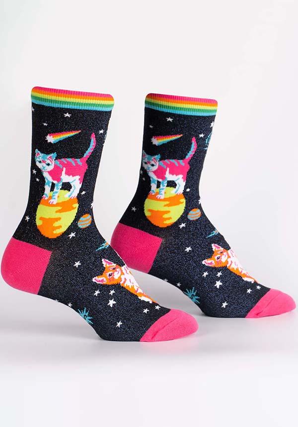 Space Cats | CREW SOCKS - Beserk - all, all clothing, all ladies, all ladies clothing, apr20, black, cat, cats, clickfrenzy15-2023, clothing, cpgstinc, crew socks, cute animals, discountapp, edgy, fp, gifts, go4sports, hosiery, hosiery and socks, ladies, ladies clothing, mens, mens clothing, mens socks, mens underwear and socks, mid high socks, multicolour, pastel goth, rainbow, sock it to me, socks, space, winter, winter clothing, winter wear