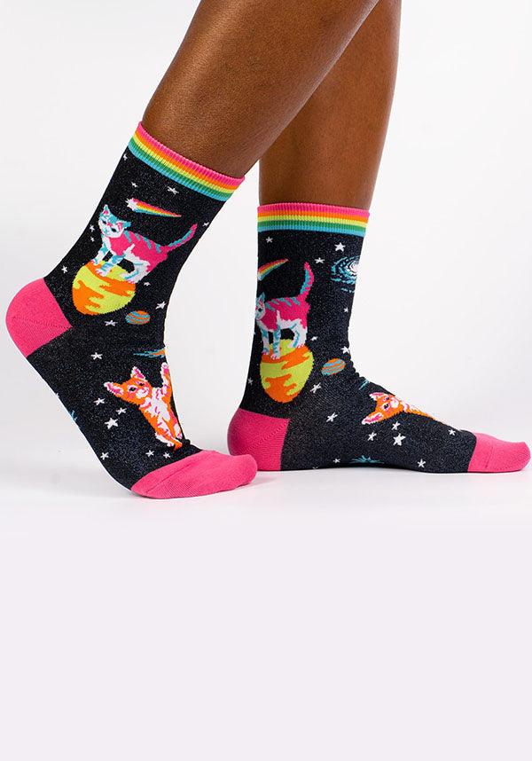 Space Cats | CREW SOCKS - Beserk - all, all clothing, all ladies, all ladies clothing, apr20, black, cat, cats, clickfrenzy15-2023, clothing, cpgstinc, crew socks, cute animals, discountapp, edgy, fp, gifts, go4sports, hosiery, hosiery and socks, ladies, ladies clothing, mens, mens clothing, mens socks, mens underwear and socks, mid high socks, multicolour, pastel goth, rainbow, sock it to me, socks, space, winter, winter clothing, winter wear
