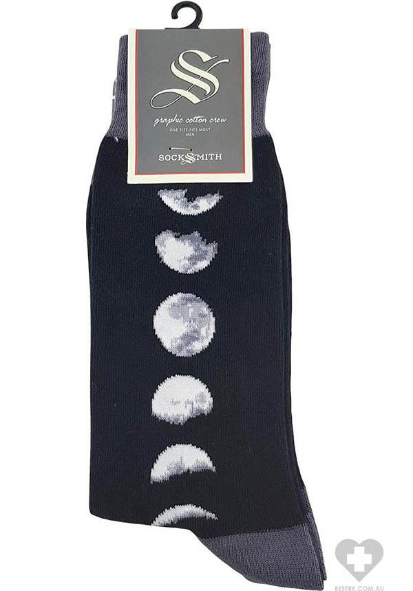 Just A Phase [Black] | SOCKS^ - Beserk - all, aug20, black, black and white, bobangles, clickfrenzy15-2023, cpgstinc, crescent moon, crew socks, discountapp, edgy, fp, full moon, gift, gift idea, gifts, gifts socks, goth, gothic, gothic gifts, grey, hosiery and socks, men, mens, mens accessories, mens clothing, mens gifts, mens socks, mens underwear and socks, moon, moon phase, socks, winter, winter clothing, winter wear