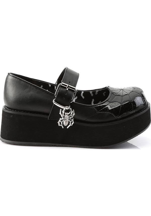 SPRITE-05 [Black] | PLATFORMS [PREORDER] - Beserk - all, black, clickfrenzy15-2023, demonia, demonia shoes, discountapp, fp, halloween, labelpreorder, labelvegan, lolita, mary janes, platforms, platforms [preorder], pleaserimageupdated, ppo, preorder, shoes, spider, spiderweb, vegan, web