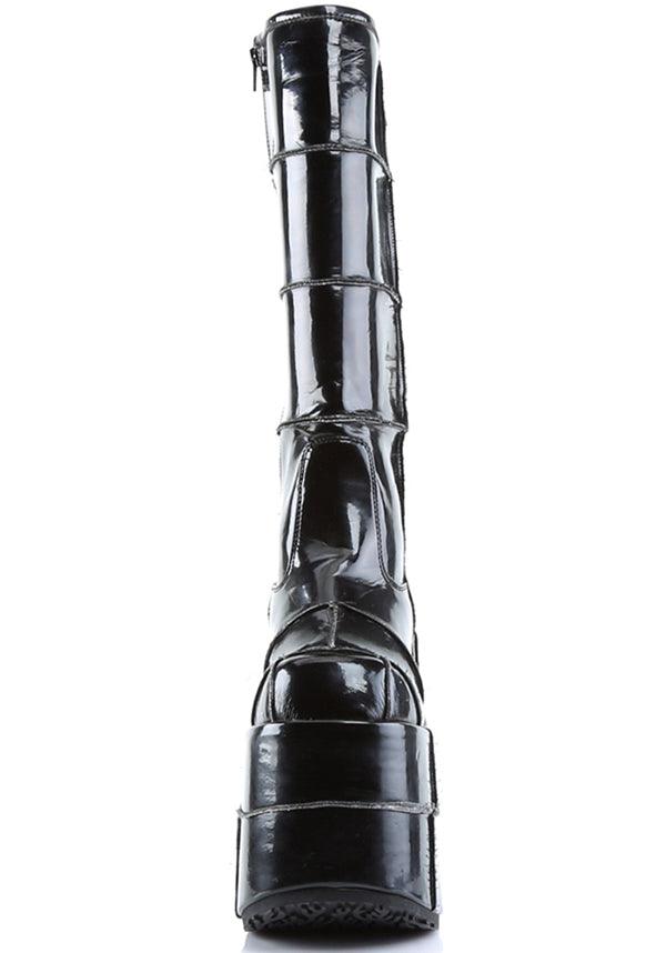 STACK-301 [Black] | PLATFORM BOOTS [PREORDER] - Beserk - all, black, boots, boots [preorder], clickfrenzy15-2023, cyber, demonia, demonia shoes, discountapp, fp, gogo, goth, labelpreorder, labelvegan, mens shoes, patent, platform boots, platforms, platforms [preorder], pleaserimageupdated, ppo, preorder, punk, shiny, shoes, vegan