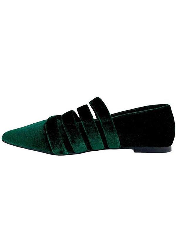 Coven [Green Velvet] | FLATS - Beserk - all, cottagecore, dark green, discountapp, emerald, emerald green, exclusive, flats [in stock], fp, googleshopping, goth, gothic, green, in stock, labelexclusive, labelvegan, may23, pointed, pointed toe, R090523, shoe, shoes, STR47174, vegan, velvet, velvet shoe