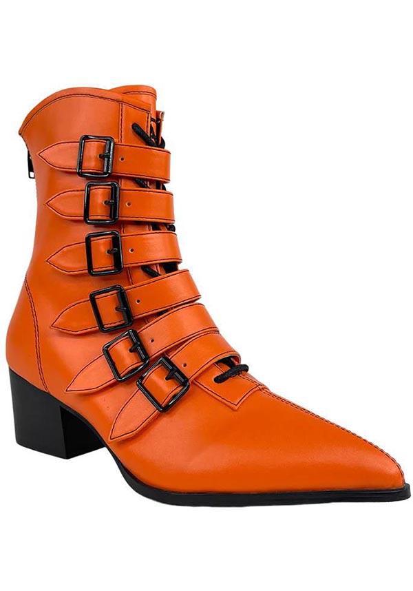 Coven [Orange] | BOOTS - Beserk - all, ankle boots, boot, bootie, boots, boots [in stock], cottagecore, discountapp, exclusive, faux leather, fp, googleshopping, goth, gothic, halloween shoes, heeled boots, in stock, labelexclusive, labelvegan, ladies shoes, may23, orange, platform boots, platforms [in stock], pointed, pointed toe, pointy, R090523, shoe, shoes, STR47174, vegan, witch, witches, witchy
