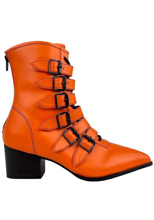 Coven [Orange] | BOOTS - Beserk - all, ankle boots, boot, bootie, boots, boots [in stock], cottagecore, discountapp, exclusive, faux leather, fp, googleshopping, goth, gothic, halloween shoes, heeled boots, in stock, labelexclusive, labelvegan, ladies shoes, may23, orange, platform boots, platforms [in stock], pointed, pointed toe, pointy, R090523, shoe, shoes, STR47174, vegan, witch, witches, witchy