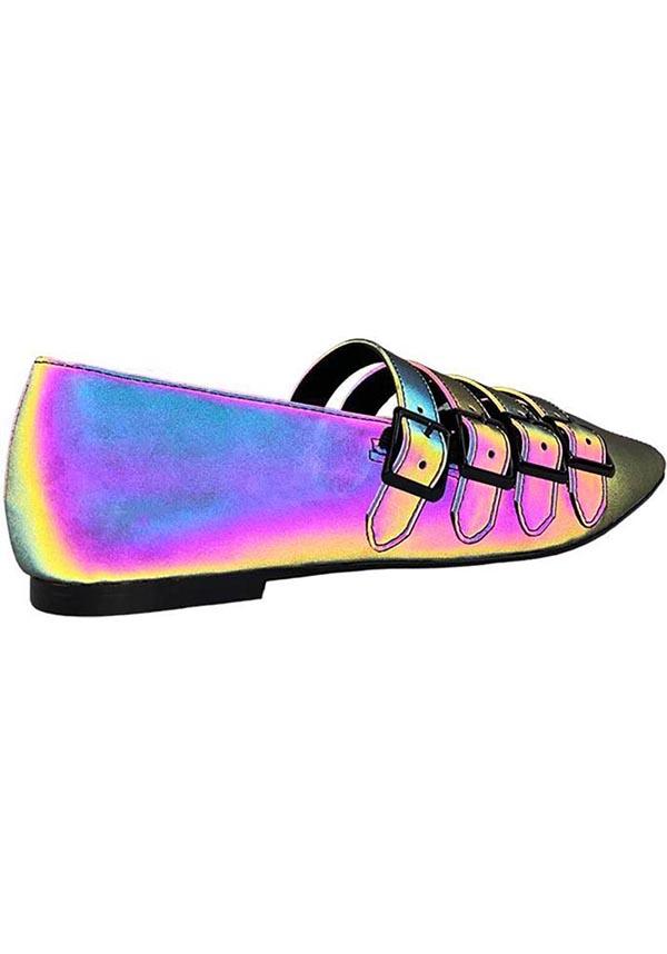 Coven [Reflective] | FLATS - Beserk - all, discountapp, exclusive, flats, flats [in stock], fp, googleshopping, goth, gothic, halloween shoes, in stock, labelexclusive, labelvegan, ladies shoes, magic, magical, magick, may23, multi, multicolour, pastel, pastel goth, pointed, pointed toe, R090523, rainbow, reflective, shoe, shoes, STR47174, vegan, witch, witches, witchy