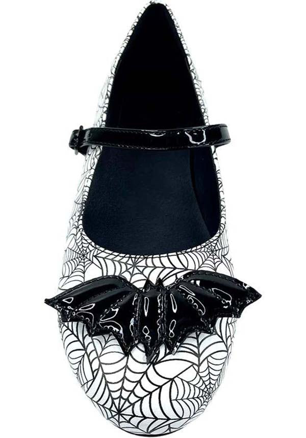 Mary Jane Bat Spiderweb [White/Black] | FLATS**