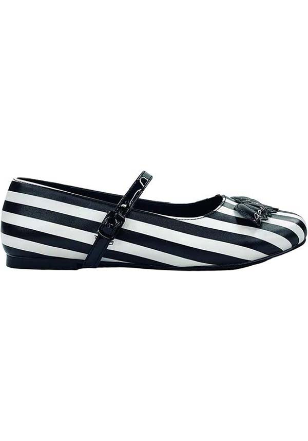 Mary Jane Bat Stripe [White/Black] | FLATS**