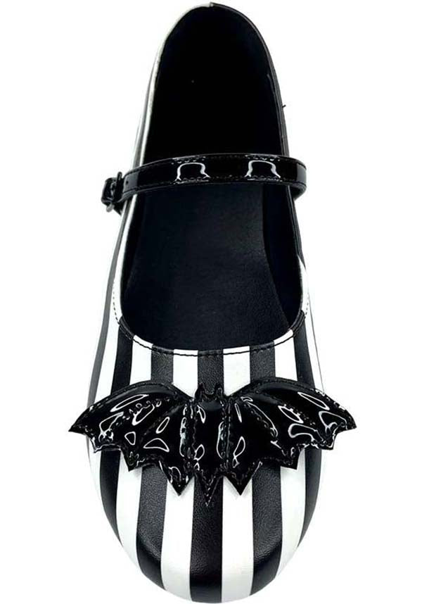 Mary Jane Bat Stripe [White/Black] | FLATS**