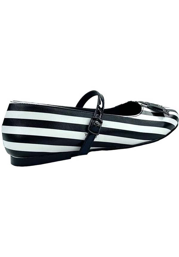 Mary Jane Bat Stripe [White/Black] | FLATS**