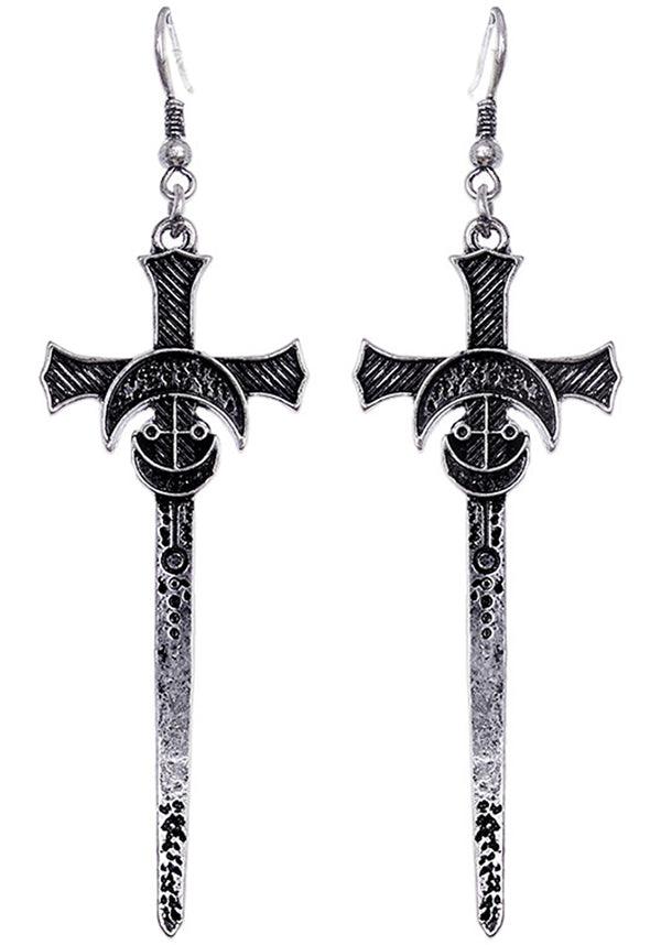 Swords [Silver] | EARRINGS - Beserk - accessories, all, clickfrenzy15-2023, discountapp, earrings, fp, gothic, gothic accessories, jewellery, ladies accessories, moon, restyle, silver, swords