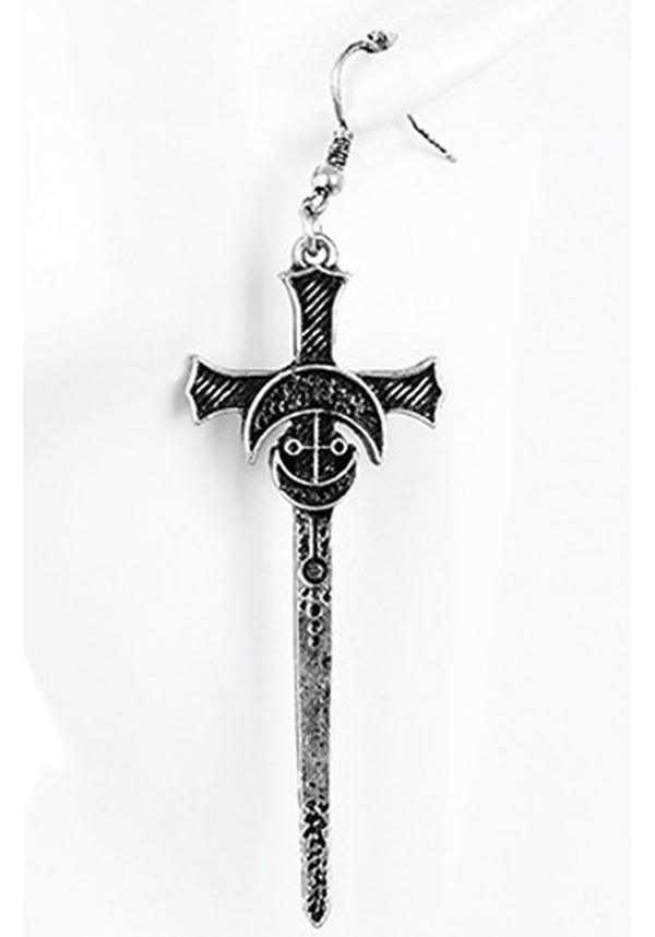 Swords [Silver] | EARRINGS - Beserk - accessories, all, clickfrenzy15-2023, discountapp, earrings, fp, gothic, gothic accessories, jewellery, ladies accessories, moon, restyle, silver, swords