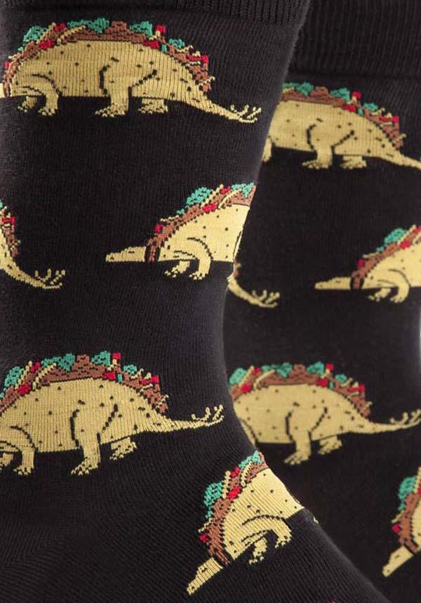 Tacosaurus [Black] | CREW SOCKS - Beserk - all, all clothing, black, clickfrenzy15-2023, cpgstinc, dinosaur, dinosaurs, discountapp, food, fp, go4sports, hosiery, hosiery and socks, ladies, ladies clothing, mens, mens clothing, mens gifts, mens socks, mens underwear and socks, sock it to me, socks, winter, winter clothing, winter wear, yellow
