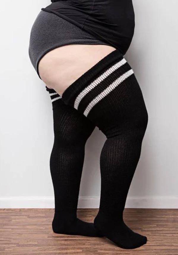 Black &amp; White Stripes | THIGH HIGH SOCKS` - Beserk - all, all clothing, all ladies clothing, black, black and white, clickfrenzy15-2023, clothing, dec22, discountapp, fp, googleshopping, goth, gothic, high socks, hosiery and socks, ladies clothing, ladies socks, long socks, plus, plus size, r061222, repriced100523, repriced11012023, sock, socks, stripe, striped, stripes, stripey, thigh high, thunda thighs, thundathighs, TTRNP4JZJN2T, winter, winter clothing, winter wear