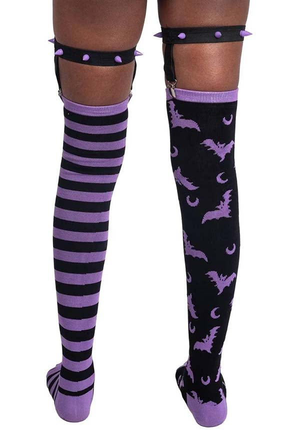Purple Stripes | THIGH HIGH GARTER SOCKS