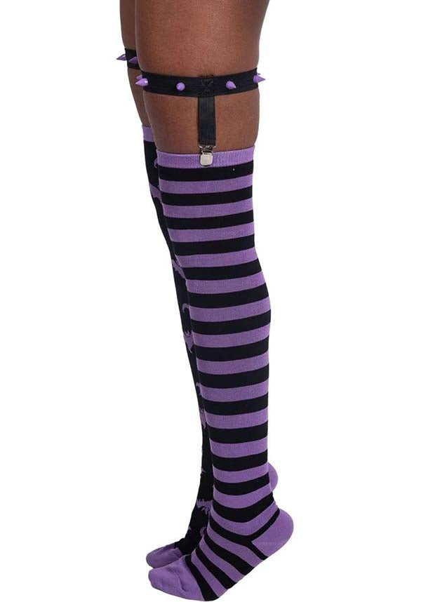 Purple Stripes | THIGH HIGH GARTER SOCKS