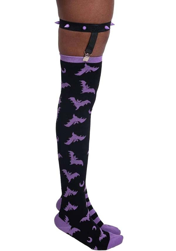 Purple Stripes | THIGH HIGH GARTER SOCKS