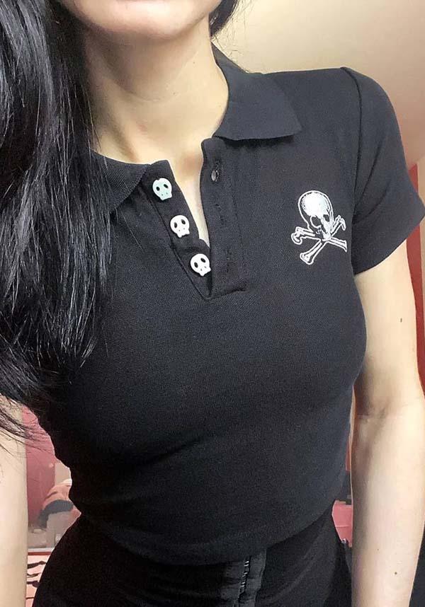Too Fast Apparel Skull and Crossbones Cropped Polo Shirt Buy Online Australia