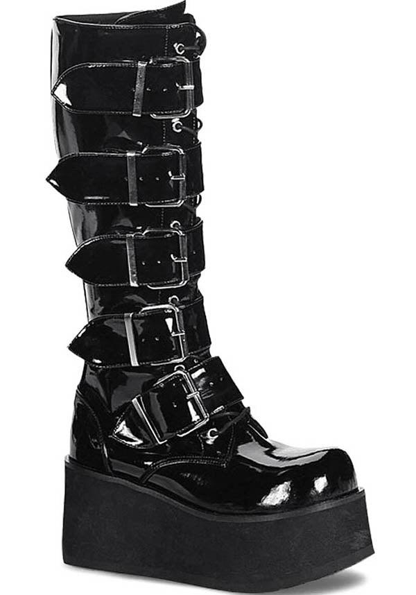 TRASHVILLE-518 [Black Patent] | BOOTS [PREORDER] - Beserk - all, black, boots, boots [preorder], buckle, buckles, clickfrenzy15-2023, demonia, demonia shoes, discountapp, fp, goth, gothic, labelpreorder, labelvegan, men, mens shoes, patent, platforms, platforms [preorder], pleaserimageupdated, ppo, preorder, shiny, shoes, techwear, vegan