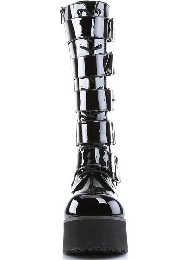 TRASHVILLE-518 [Black Patent] | BOOTS [PREORDER] - Beserk - all, black, boots, boots [preorder], buckle, buckles, clickfrenzy15-2023, demonia, demonia shoes, discountapp, fp, goth, gothic, labelpreorder, labelvegan, men, mens shoes, patent, platforms, platforms [preorder], pleaserimageupdated, ppo, preorder, shiny, shoes, techwear, vegan