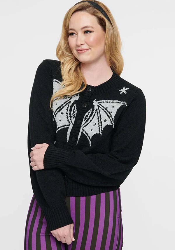 Bat [Black & Silver] | CROPPED CARDIGAN**