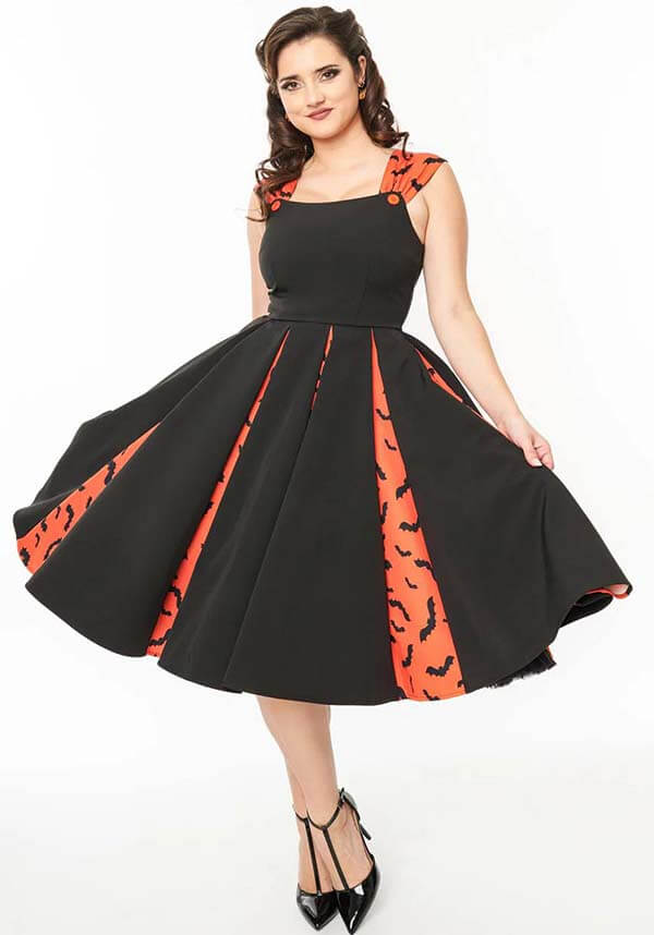 Bat Stripe [Orange &amp; Black] | SWING DRESS*