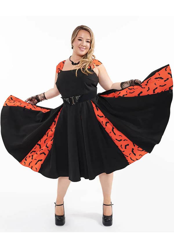 Bat Stripe [Orange &amp; Black] | SWING DRESS*