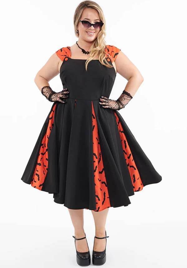 Bat Stripe [Orange &amp; Black] | SWING DRESS*
