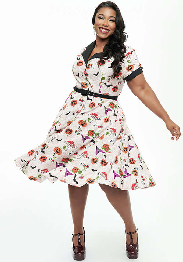 Unique Vintage Halloween Print Belted Swing Shirt Dress Buy Online Australia