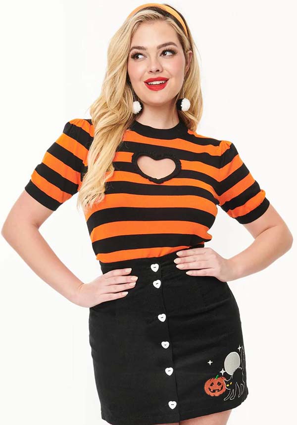 Stripe Heart [Black/Orange] | SWEATER*