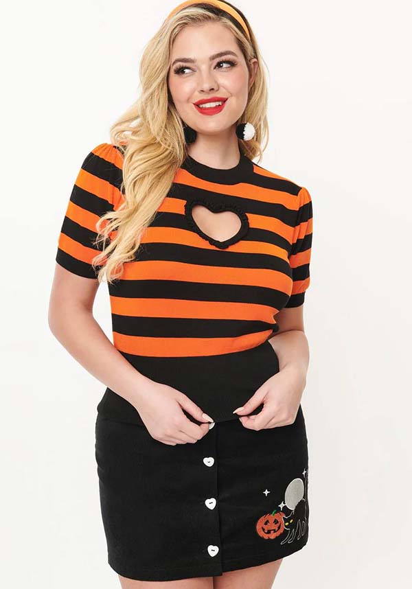 Stripe Heart [Black/Orange] | SWEATER*