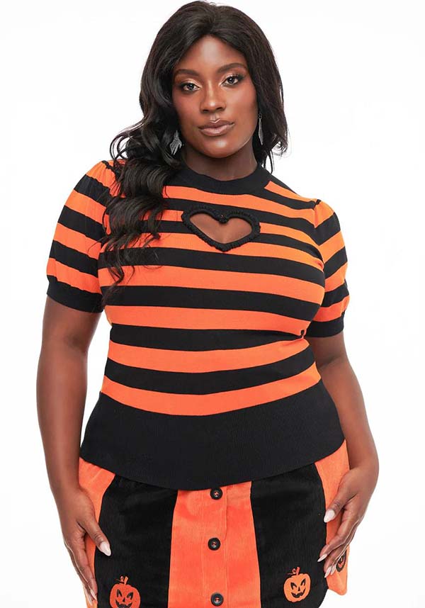 Stripe Heart [Black/Orange] | SWEATER*