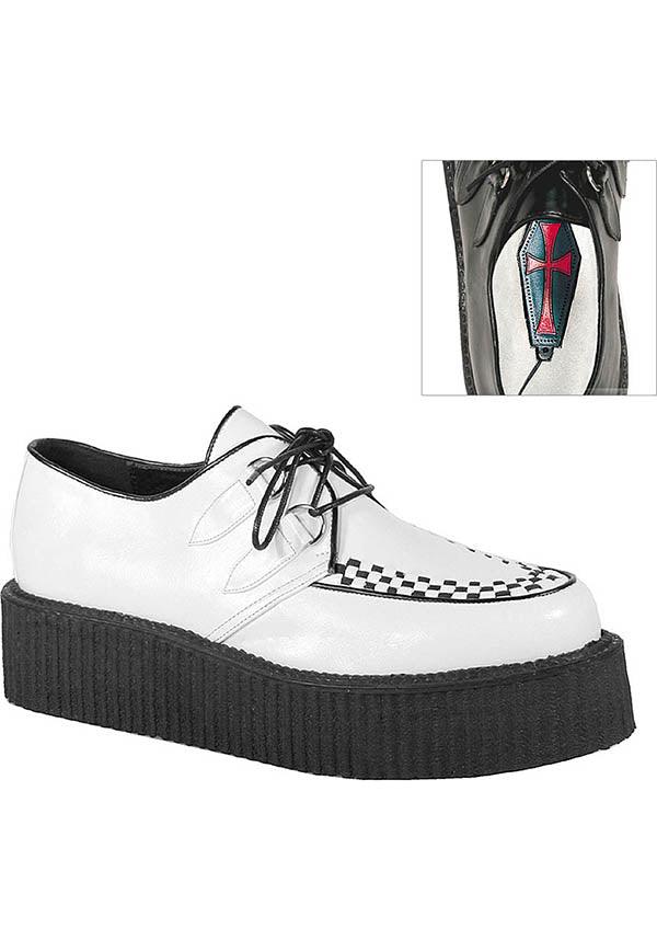 V-CREEPER-502 [White] | PLATFORM CREEPERS [PREORDER] - Beserk - all, clickfrenzy15-2023, creeper, creepers, demonia, demonia shoes, discountapp, flats, flats [preorder], fp, labelpreorder, labelvegan, mens shoes, platforms, platforms [preorder], pleaserimageupdated, ppo, preorder, shoes, vegan, white