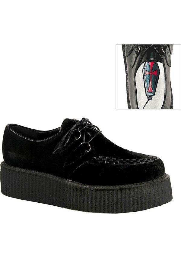V-CREEPER-502S [Black Suede] | CREEPERS [PREORDER] - Beserk - all, black, clickfrenzy15-2023, creeper, creepers, demonia, demonia shoes, discountapp, flats, flats [preorder], fp, goth, gothic, labelpreorder, labelvegan, mens shoes, platforms, platforms [preorder], pleaserimageupdated, ppo, preorder, pricematched, shoes, vegan