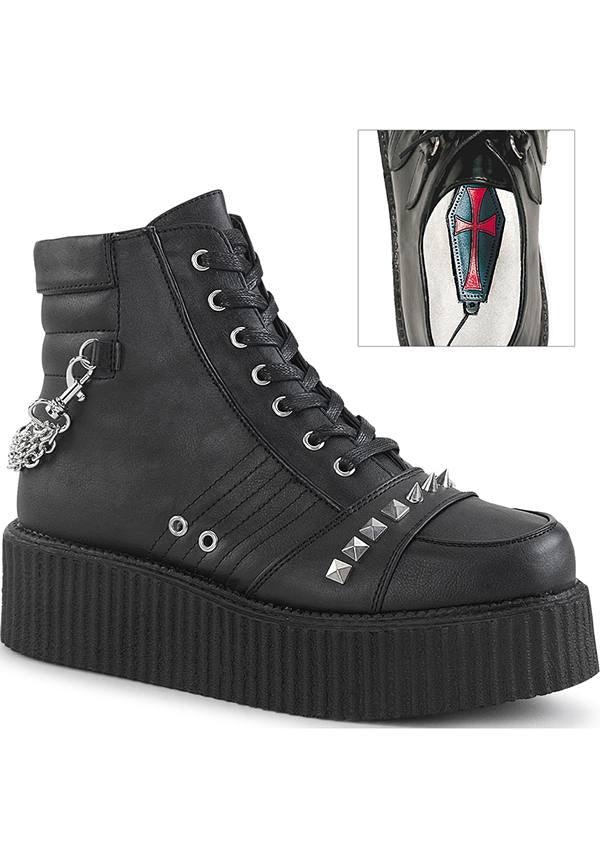 V-CREEPER-565 [Black] | PLATFORM BOOTS [PREORDER] - Beserk - all, black, boots, boots [preorder], chain, clickfrenzy15-2023, demonia, demonia shoes, discountapp, flats, flats [preorder], fp, labelpreorder, labelvegan, mens shoes, platform, platform boots, platforms, platforms [preorder], pleaserimageupdated, ppo, preorder, shoes, spike, vegan