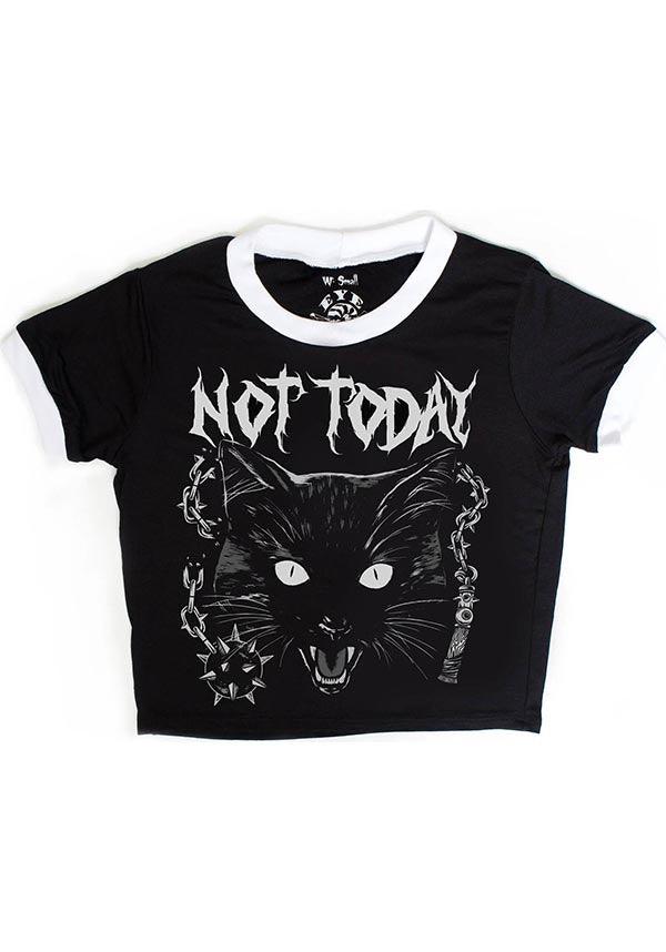 Not Today | RINGER T-SHIRT - Beserk - all, all clothing, all ladies clothing, black cat, cat, cats, clickfrenzy15-2023, clothing, crop top, cropped top, croptop, discountapp, fp, googleshopping, goth, goth shirt, goth tshirt, gothic, gothic gifts, halloween clothing, jan23, ladies clothing, ladies crop top, ladies tee, ladies top, ladies tops, R260123, ringer, short sleeved top, tee, tees and shirt, tees and shirts, tees and tops, top, tops, tshirts and tops, VE1115, womens crop tops, womens tee, womens top