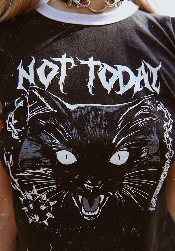 Not Today | RINGER T-SHIRT - Beserk - all, all clothing, all ladies clothing, black cat, cat, cats, clickfrenzy15-2023, clothing, crop top, cropped top, croptop, discountapp, fp, googleshopping, goth, goth shirt, goth tshirt, gothic, gothic gifts, halloween clothing, jan23, ladies clothing, ladies crop top, ladies tee, ladies top, ladies tops, R260123, ringer, short sleeved top, tee, tees and shirt, tees and shirts, tees and tops, top, tops, tshirts and tops, VE1115, womens crop tops, womens tee, womens top