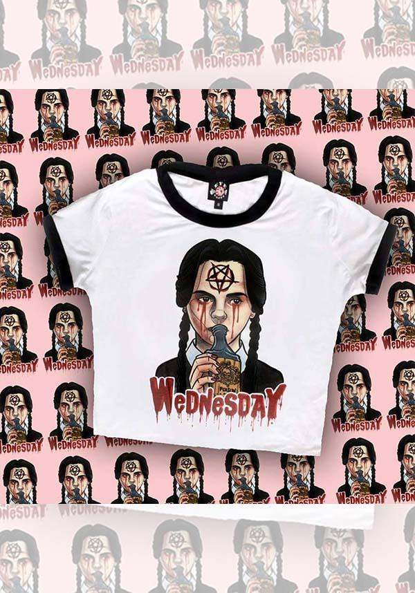 Wednesday Addams | RINGER T-SHIRT - Beserk - addams family, all, all clothing, all ladies, all ladies clothing, apr23, clothing, discountapp, fp, googleshopping, goth, goth shirt, goth summer, goth summer clothing, goth tshirt, gothic, ladies, ladies clothing, ladies crop, ladies crop top, ladies shirt, ladies tee, ladies top, ladies tops, ladies tshirt, plus, plus size, pop culture, popculture, R200423, summer clothing, summer goth, VE1118, wednesday