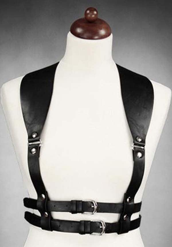Wide Strapped [Black] | UNDERBUST HARNESS - Beserk - accessories, all, belt, belts and buckles, black, body harness, clickfrenzy15-2023, discountapp, faux leather, fetish, fp, garter, garters and harnesses, goth, gothic, gothic accessories, harness, labelvegan, ladies accessories, medieval, post apocalyptic, renaissance, restyle, steampunk, techwear, vegan, waist belt