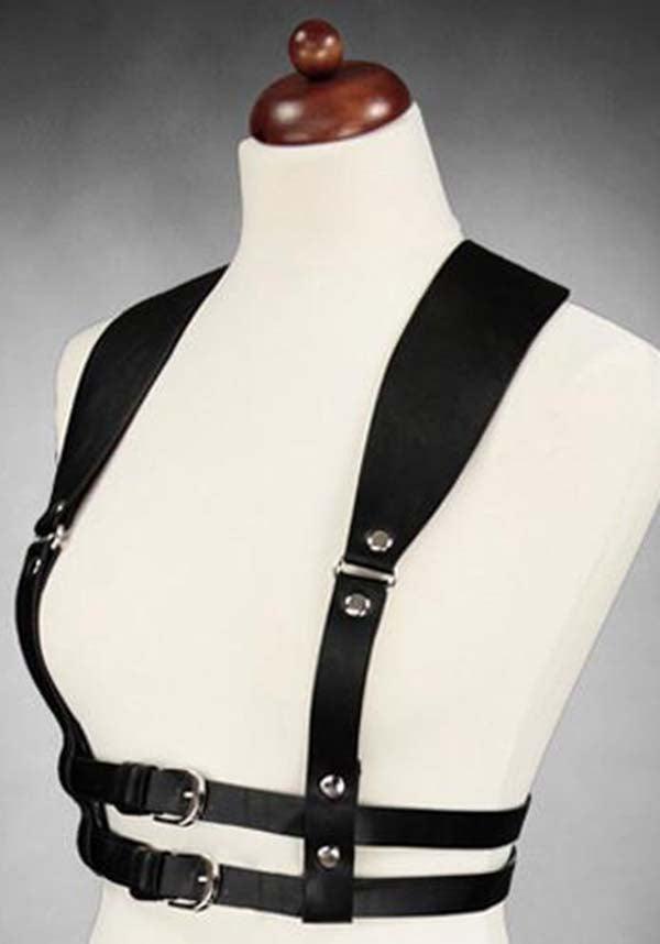 Wide Strapped [Black] | UNDERBUST HARNESS - Beserk - accessories, all, belt, belts and buckles, black, body harness, clickfrenzy15-2023, discountapp, faux leather, fetish, fp, garter, garters and harnesses, goth, gothic, gothic accessories, harness, labelvegan, ladies accessories, medieval, post apocalyptic, renaissance, restyle, steampunk, techwear, vegan, waist belt