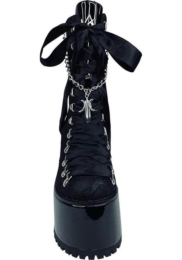 Absinthe Misa [Black Lace] | PLATFORM BOOTS - Beserk - all, anime, anime and manga, black, boots [in stock], death note, discountapp, faux leather, fp, googleshopping, goth, gothic, grunge, in stock, labelvegan, lace, lace up, lacey, ladies shoes, lolita, may23, patent, platform, platform boots, platforms, platforms [in stock], punk, R040523, shoe, shoes, vegan, yru, YRU93650