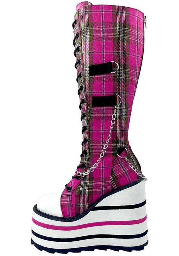 Detention Bondage [Pink Plaid] | PLATFORM BOOTS