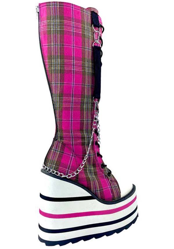 Detention Bondage [Pink Plaid] | PLATFORM BOOTS