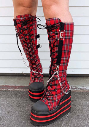 Detention Bondage Red Plaid PLATFORM BOOTS