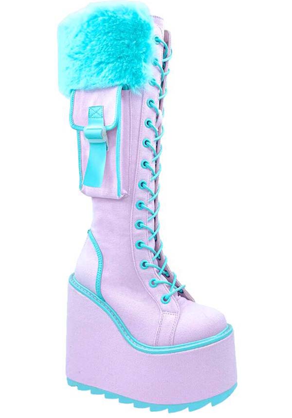 YRU Detention Fur Pink/Baby Blue Platform Boots Australia
