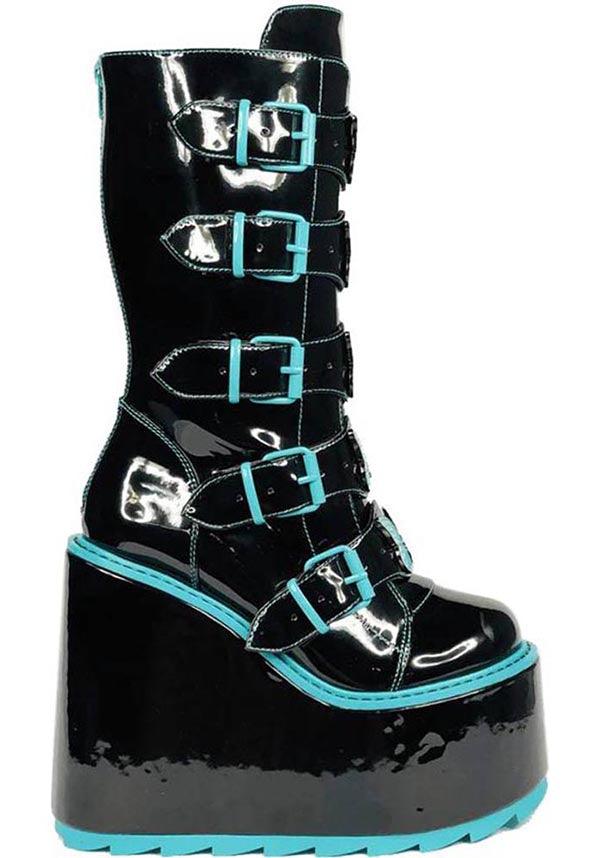 Dune Butterfly [Black/Teal] | PLATFORM BOOTS^ - Beserk - all, backorder, black, boot, boots, boots [in stock], butterfly, clickfrenzy15-2023, discountapp, fp, goth, gothic, instock, labelinstock, labelvegan, platform, platform boots, platforms, platforms [in stock], R180922, sep22, Sept, shoe, shoes, teal, vegan, YR78786, yru