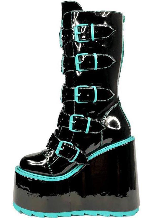 Dune Butterfly [Black/Teal] | PLATFORM BOOTS^ - Beserk - all, backorder, black, boot, boots, boots [in stock], butterfly, clickfrenzy15-2023, discountapp, fp, goth, gothic, instock, labelinstock, labelvegan, platform, platform boots, platforms, platforms [in stock], R180922, sep22, Sept, shoe, shoes, teal, vegan, YR78786, yru