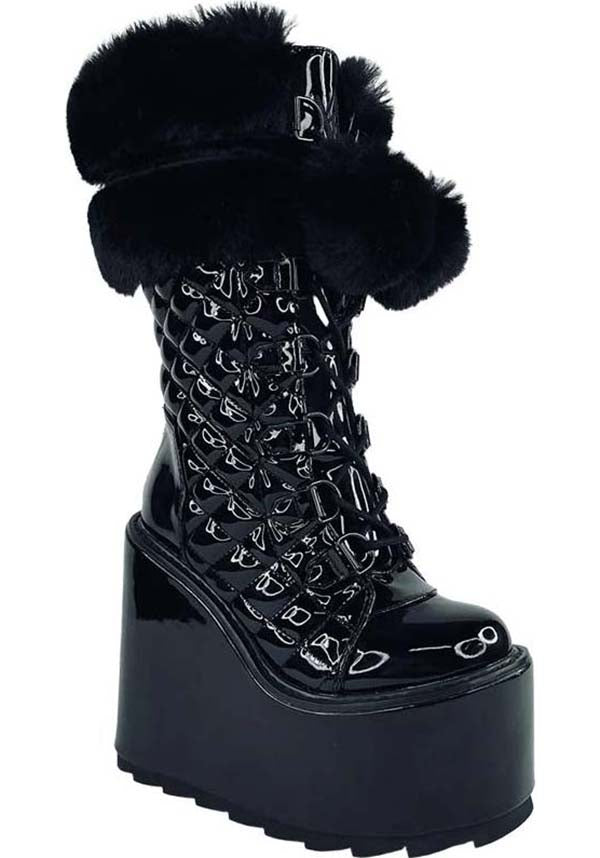Dune Fur [Black Patent] | PLATFORM BOOTS*