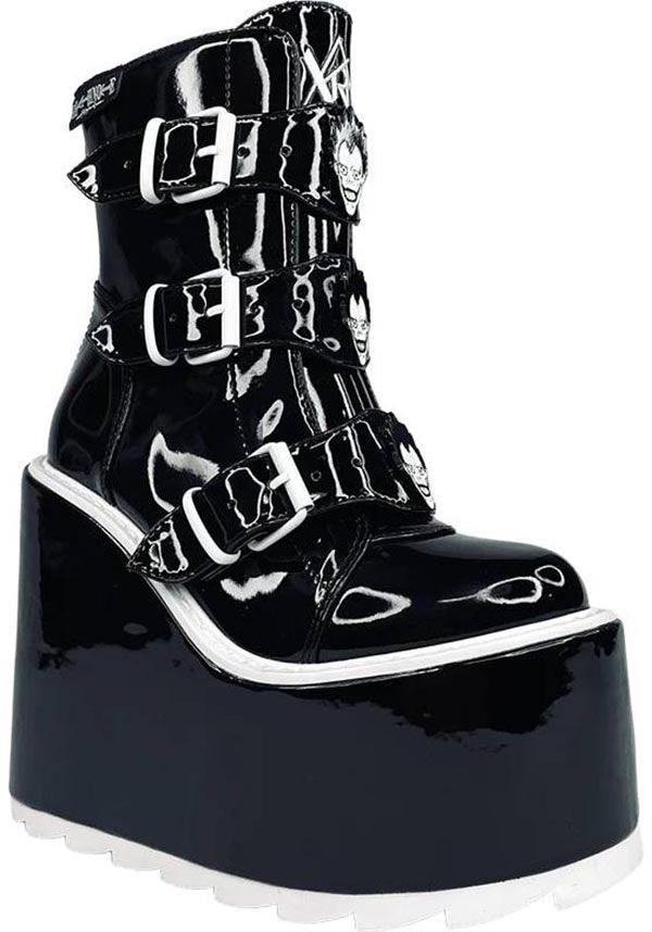 Dune Lo Ryuk [Black] | PLATFORM BOOTS* - Beserk - all, anime, anime and manga, ankle boots, black and white, boots, boots [in stock], death, death note, demon, demons, discountapp, faux leather, fp, googleshopping, halloween shoes, in stock, labelvegan, ladies shoes, may23, patent, platform, platform boots, platforms, platforms [in stock], R040523, shoe, shoes, vegan, YRU93650